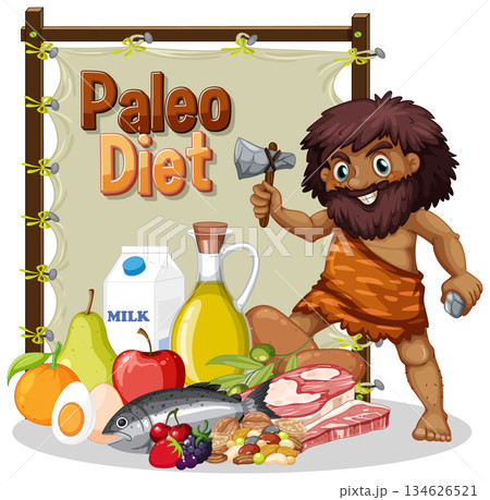 Caveman and Paleo Diet Illustration Caveman and Paleo Diet Illustration 134626521