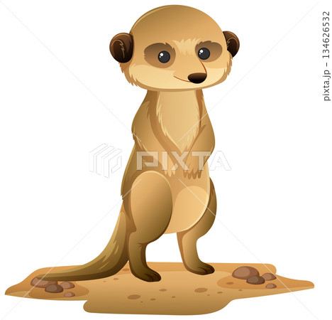 Cartoon Meerkat Standing Alert on Sandy Ground Cartoon Meerkat Standing Alert on Sandy Ground 134626532