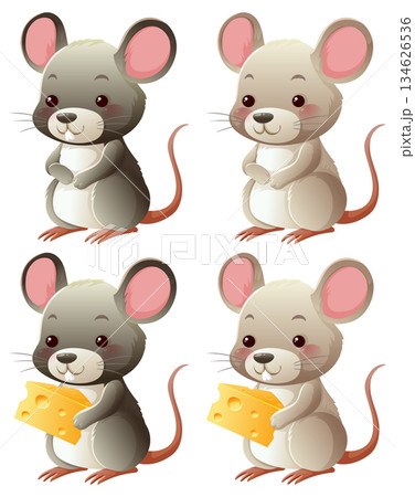 Cute Cartoon Mice Holding Cheese Vector Illustration 134626536