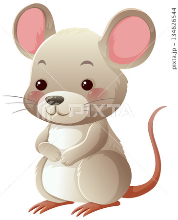 Cute Cartoon Mouse Sitting with Blush Cheeks 134626544