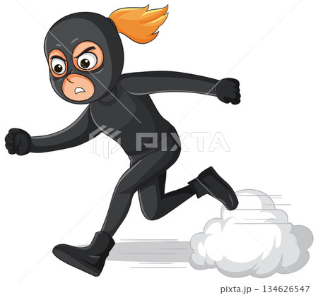 Female Burglar in Black Suit Running Quickly Female Burglar in Black Suit Running Quickly 134626547