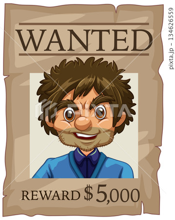 Cartoon Wanted Poster With Bearded Man and Reward Amount Cartoon Wanted Poster With Bearded Man and Reward Amount 134626559