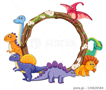 Colorful Dinosaur Frame with Floral Accents Colorful Dinosaur Frame with Floral Accents 134626564