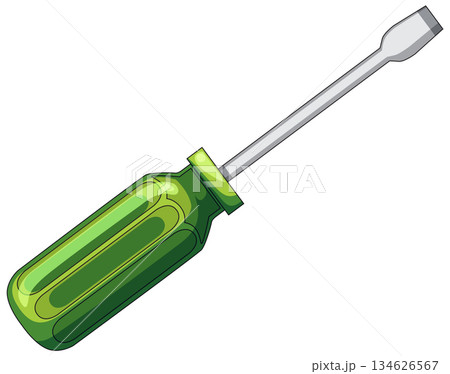 Flathead Screwdriver with Green Handle Vector Illustration 134626567