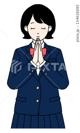 神社を参拝・合格祈願をしている女子高生のイラスト 神社を参拝・合格祈願をしている女子高生のイラスト 134626895