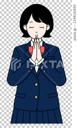 Illustration of a high school girl visiting a shrine and praying for success 134626895