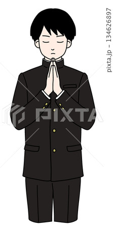 神社を参拝・合格祈願をしている男子高生のイラスト 134626897