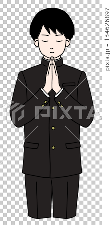 神社を参拝・合格祈願をしている男子高生のイラスト 134626897