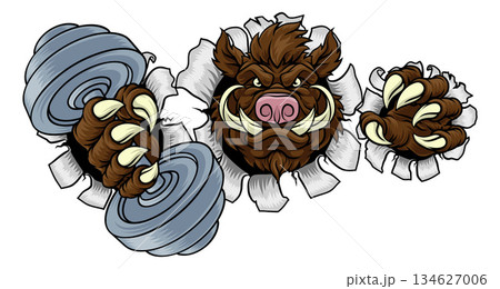 Boar Wild Razorback Warthog Weight Lifting Mascot 134627006