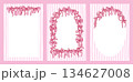 Collection of Girly Coquette style cards. Hand-drawn Vintage templates with garland of bows, on striped background. Romantic decoration for greeting card, invitation, wedding, Valentines day. 134627008
