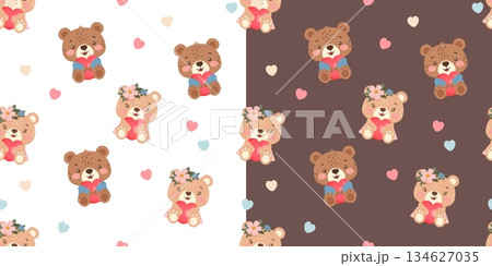 Cute teddy bears love seamless pattern set 134627035