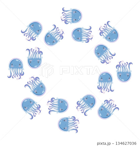 Round Sea Frame with Blue Jellyfish in Two Rows 134627036