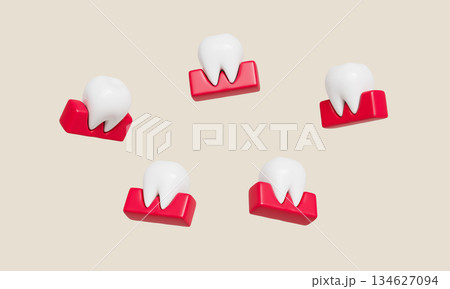 Healthy White Tooth and Gum for Dental Care. 3D Rendering. 134627094