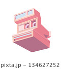 Vintage retro pink camera vector Illustration capturing memories in a creative and trendy style on white background. 134627252
