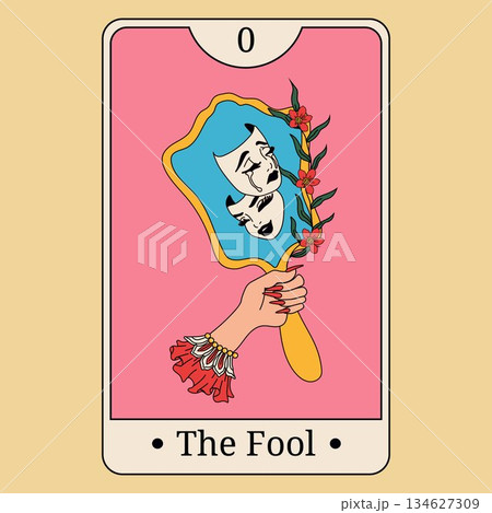 Tarot card The Fool featuring a mirrored reflection 134627309