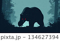 極简・恐怖感を強調した熊のシルエットイラスト（赤い目・暗闇） 134627394