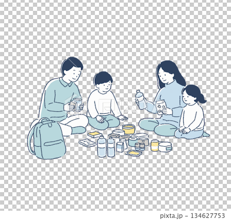 防災用品を準備する家族のイラスト 134627753