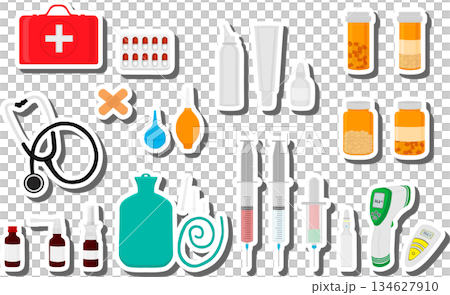 Big colored set different types of syrup in vial 134627910