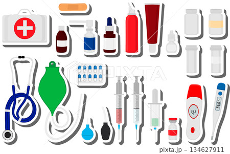 Big colored set different types of syrup in vial 134627911