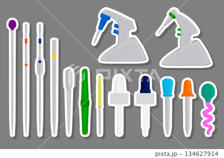 Illustration on theme big kit different medical pipette, dropper for laboratory 134627914