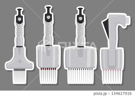 Illustration on theme big kit different medical pipette, dropper for laboratory Illustration on theme big kit different medical pipette, dropper for laboratory 134627916