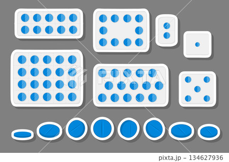 big colored set different types of pills inside close blister 134627936