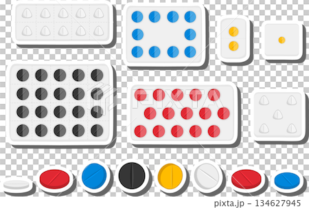 Big colored set different types of pills inside close blister 134627945