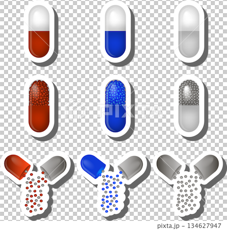 Big colored set different types of pills inside close blister 134627947