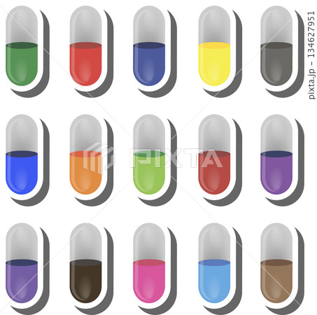 Big colored set different types of pills inside close blister 134627951