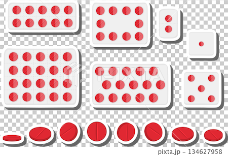 Big colored set different types of pills inside close blister Big colored set different types of pills inside close blister 134627958