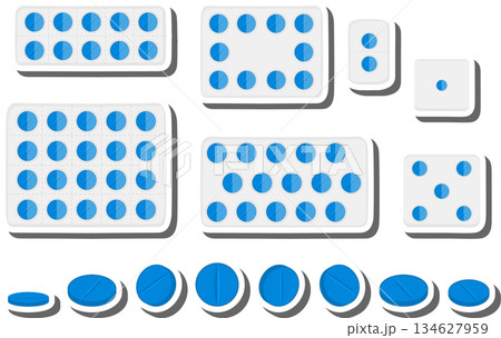 Big colored set different types of pills inside close blister 134627959