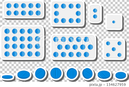 Big colored set different types of pills inside close blister 134627959