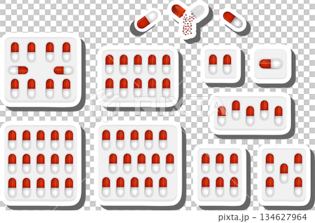 Big colored set different types of pills inside close blister 134627964
