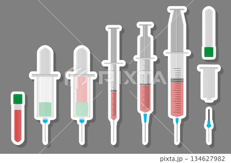 Illustration on theme big colored set different types of syringes 134627982