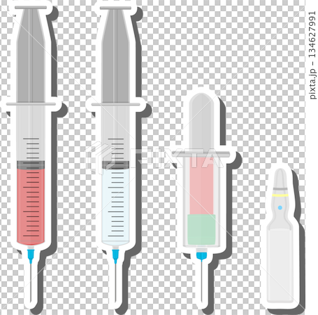 Big colored set different types of syringes, needles for hospital Big colored set different types of syringes, needles for hospital 134627991