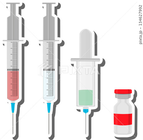 Big colored set different types of syringes, needles for hospital 134627992