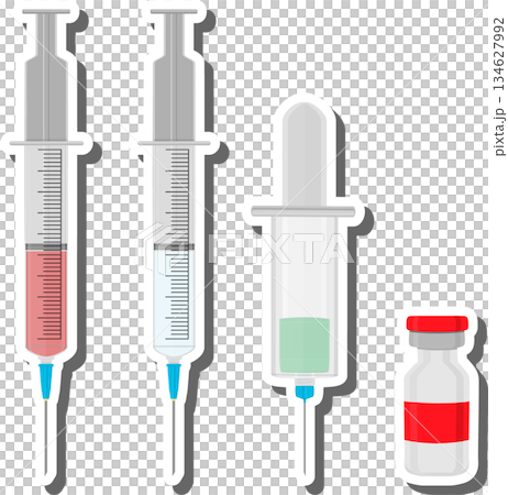 Big colored set different types of syringes, needles for hospital 134627992