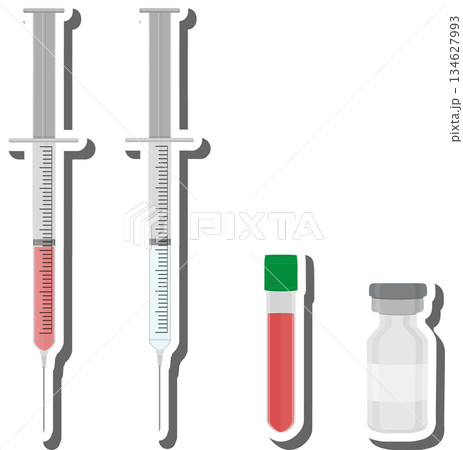 Big colored set different types of syringes, needles for hospital Big colored set different types of syringes, needles for hospital 134627993