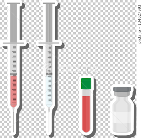 Big colored set different types of syringes, needles for hospital Big colored set different types of syringes, needles for hospital 134627993