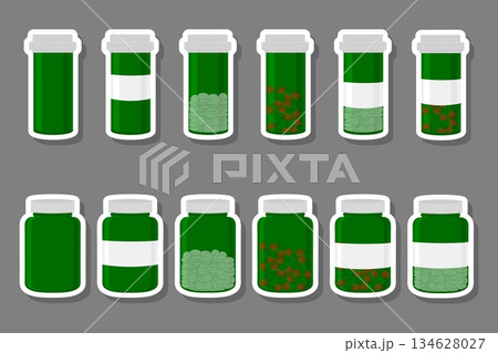 Illustration on theme big colored set different types of pills 134628027