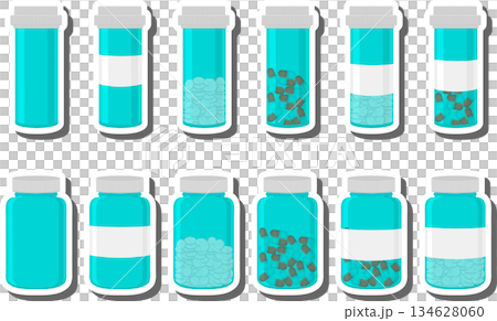 Big colored set different types of pills inside close jar Big colored set different types of pills inside close jar 134628060
