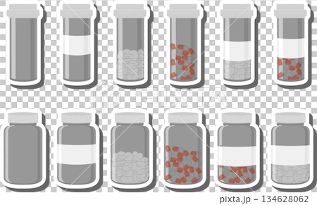 Big colored set different types of pills inside close jar 134628062