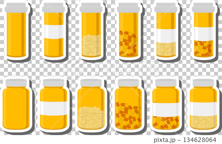 Big colored set different types of pills inside close jar 134628064