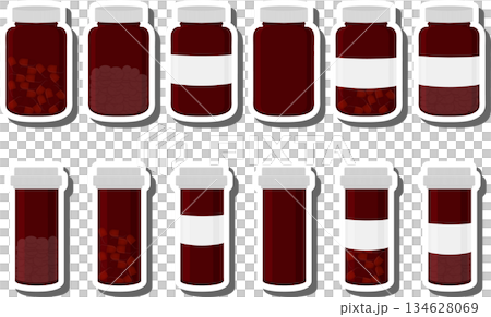 Big colored set different types of pills inside close jar 134628069