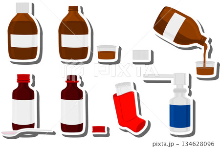 Big colored set different types of sprayers in vial 134628096