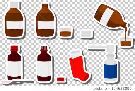 Big colored set different types of sprayers in vial 134628096