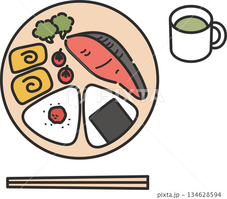 おにぎりワンプレートランチのイラスト 134628594