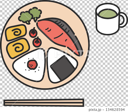 おにぎりワンプレートランチのイラスト 134628594