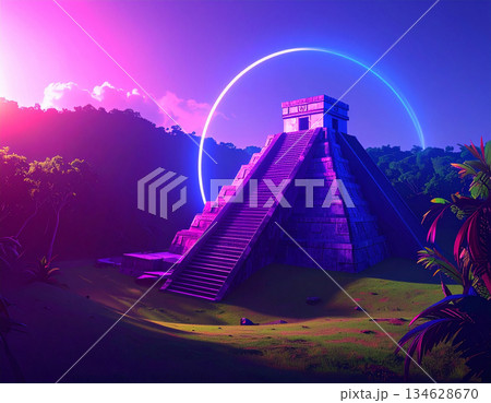 マヤ文明の幻想的なピラミッド マヤ文明の幻想的なピラミッド 134628670