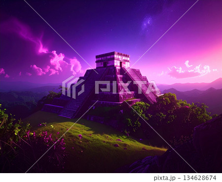 マヤ文明の幻想的なピラミッド 134628674